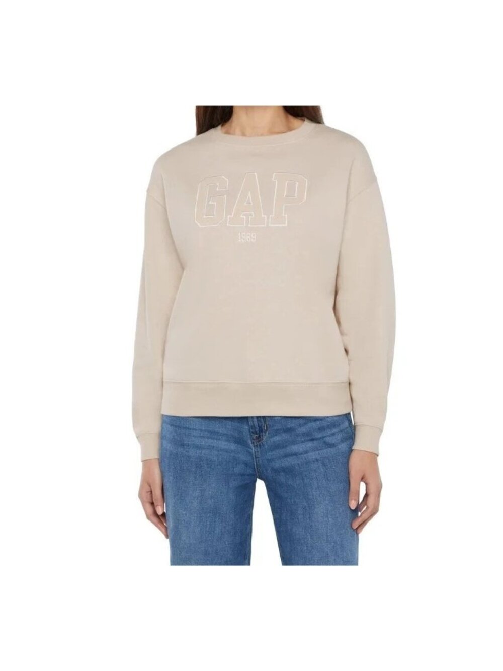 NWT Gap Women's S Beige Crewneck Sweatshirt Cotton-Blend Pullover